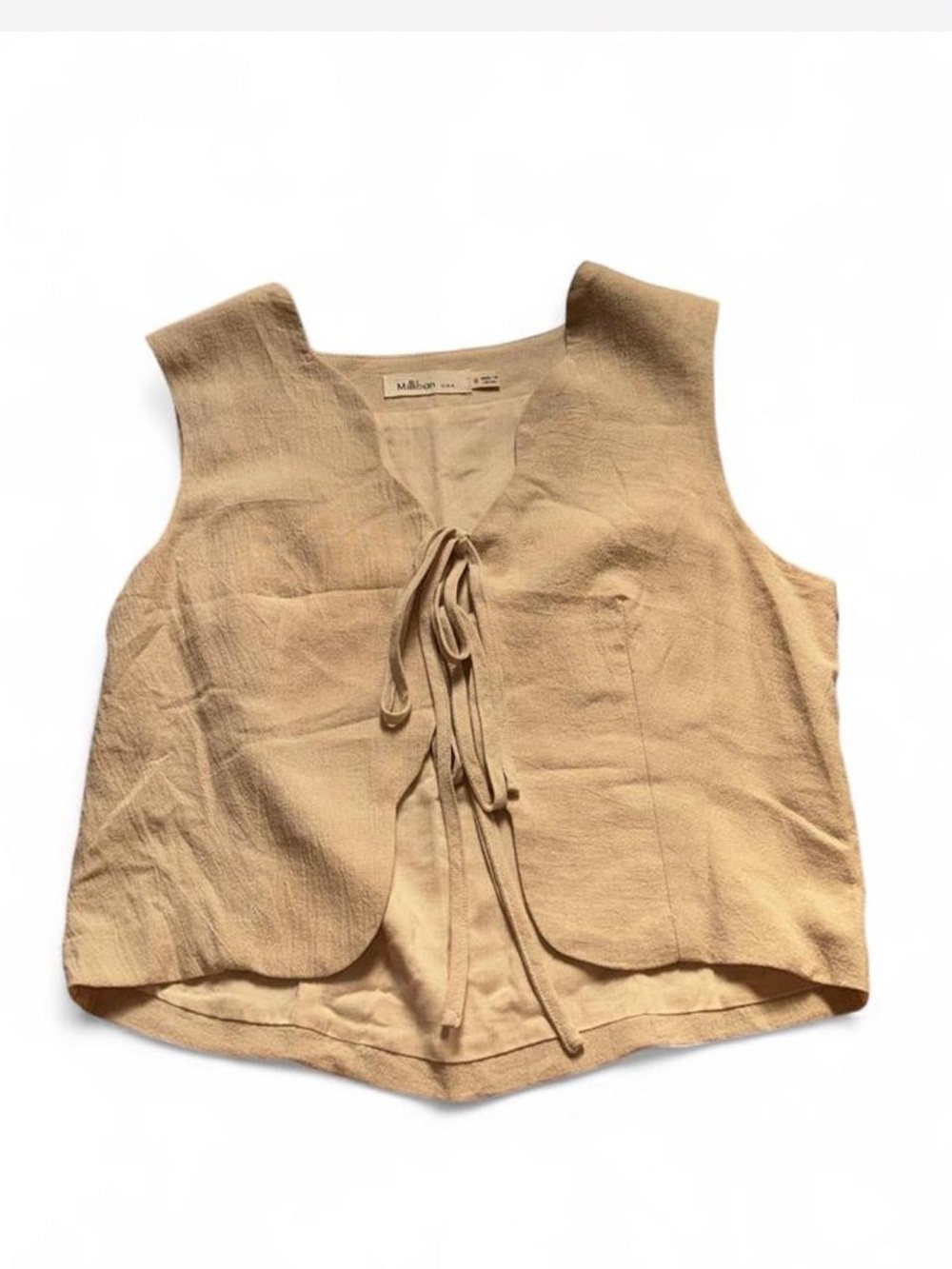 NWOT Millibon Beige Tie-Front Cotton-Linen Vest